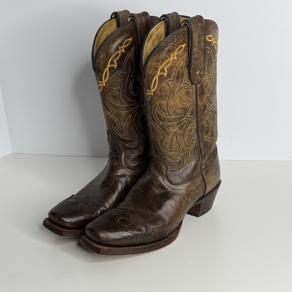 Vintage Tony Lama Boots Womens Size 6 B Tooled Leather Brown Cowgirl